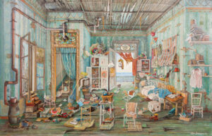 Aldo Bressanutti Interni “La stanza dei bambini” cm. 110x73. Olio su tavola. 1995