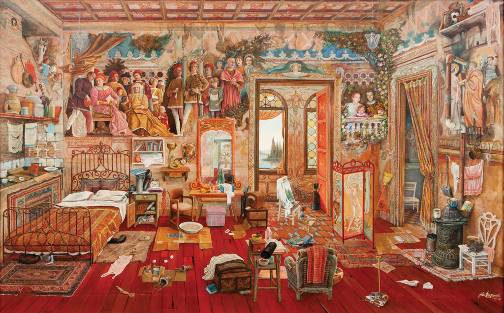 "La camera degli sposi" cm. 120x75. Olio su tavola.1982