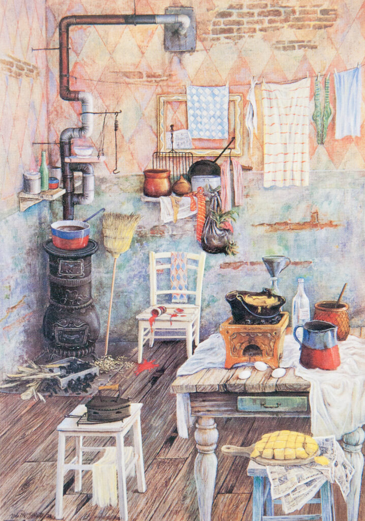 "Angolo di cottura" cm. 35x50. Olio su tavola. 1990