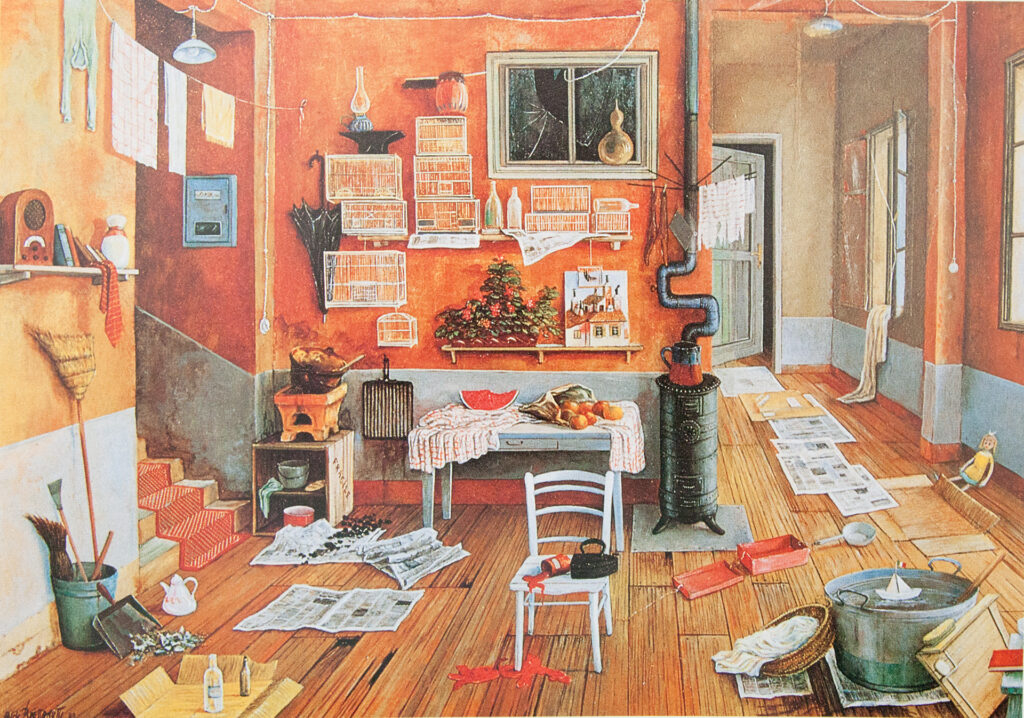 "Comodo di cucina" cm. 60x40. Olio su tavola. 1990