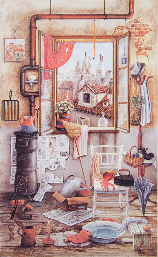 "Dopo il pediluvio" cm. 35x50. Olio su tavola. 1991