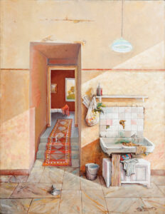 Aldo Bressanutti Interni "Lavandino" cm, 35x45, Olio su tavola. 1995