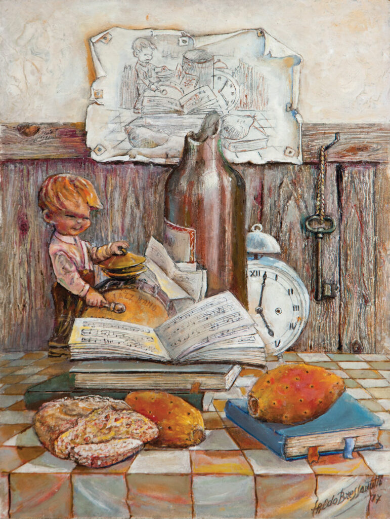 Aldo Bressanutti Nature Morte  "El gezista" cm. 31x41. Olio su tavola. 2015